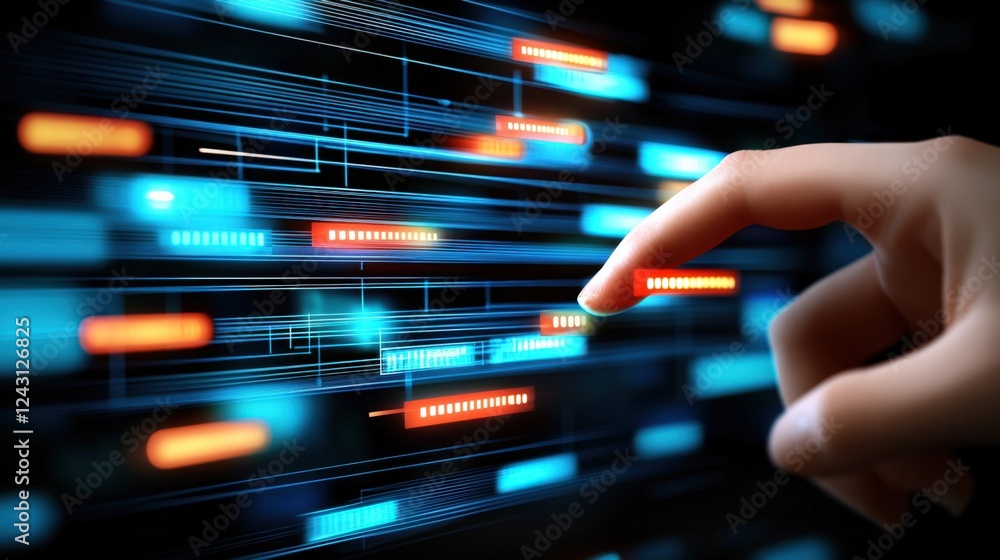 Interactive digital interface technology lab visual data representation futuristic environment close-up perspective innovation concept Interactive digital interface technology lab visual data representation futuristic environment close-up perspective innovation concept