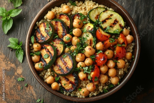 Bowl of vibrant roasted vegetables with herbs
