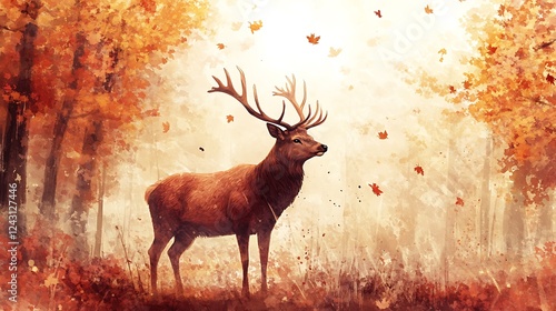 Majestic Stag in Autumnal Woodland Setting