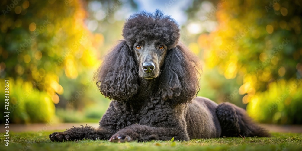 Obraz premium A regal black poodle, elegantly posed, a breathtaking study in canine grace.