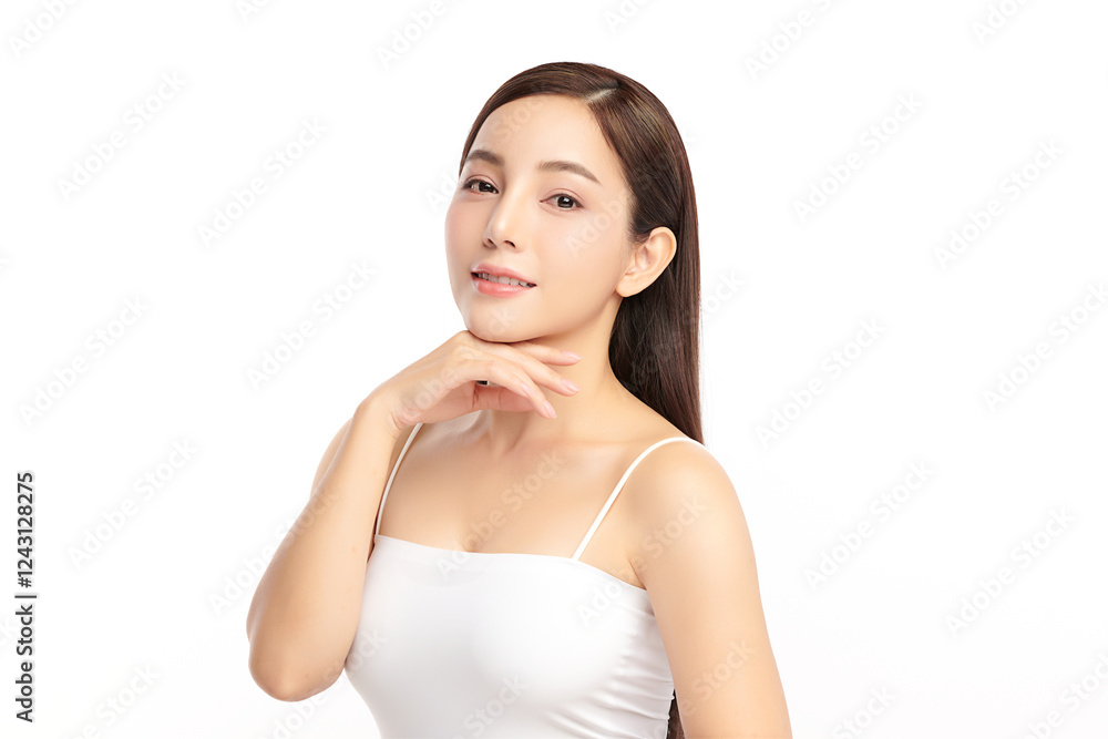 Beautiful young asian woman with clean fresh skin on white background, Face care, Facial treatment, Cosmetology, beauty and spa, Asian women portrait. Beautiful young asian woman with clean fresh skin on white background, Face care, Facial treatment, Cosmetology, beauty and spa, Asian women portrait.