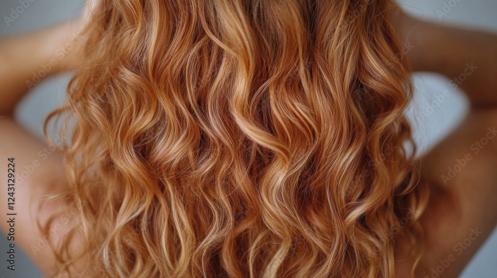 Wavy Ginger Hair Cascades Down the Back in Natural Sunlight. Generative AI Wavy Ginger Hair Cascades Down the Back in Natural Sunlight. Generative AI