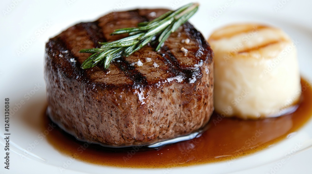 Grilled filet mignon with mashed potato, restaurant dinner Grilled filet mignon with mashed potato, restaurant dinner