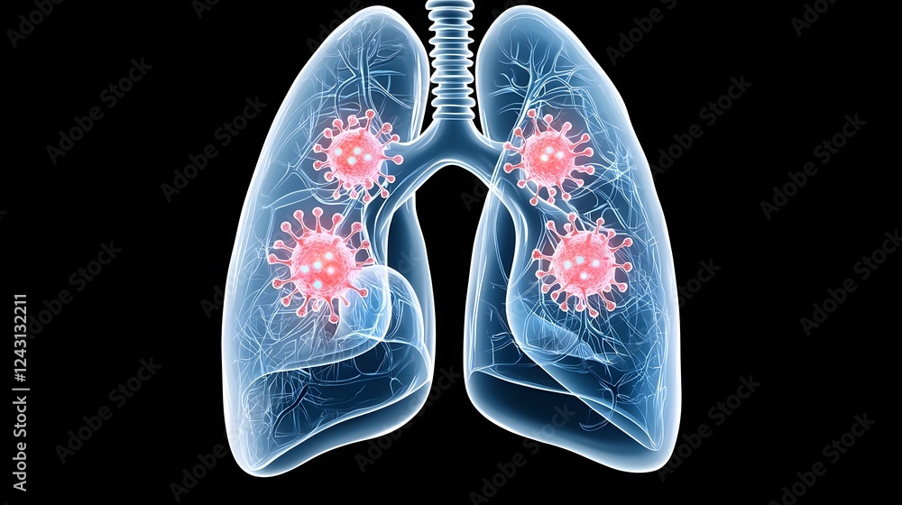 digital composition showcasing diseased human lungs with glowing bacterial spots highlighting the importance of awareness and public health efforts digital composition showcasing diseased human lungs with glowing bacterial spots highlighting the importance of awareness and public health efforts