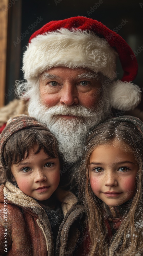 Bearded man with santas helpers in a festive holiday setting with realistic photography Bearded man with santas helpers in a festive holiday setting with realistic photography