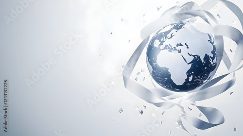 digital depicting a globe with awareness ribbons flowing gracefully around it set against a clean and minimalist pastel background  This versatile image can be used to represent themes of global consc photo