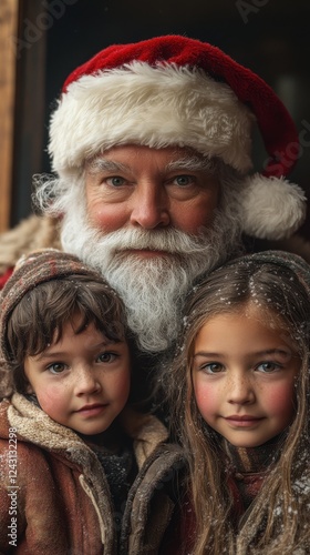 Bearded man with santas helpers in a festive holiday setting with realistic photography photo