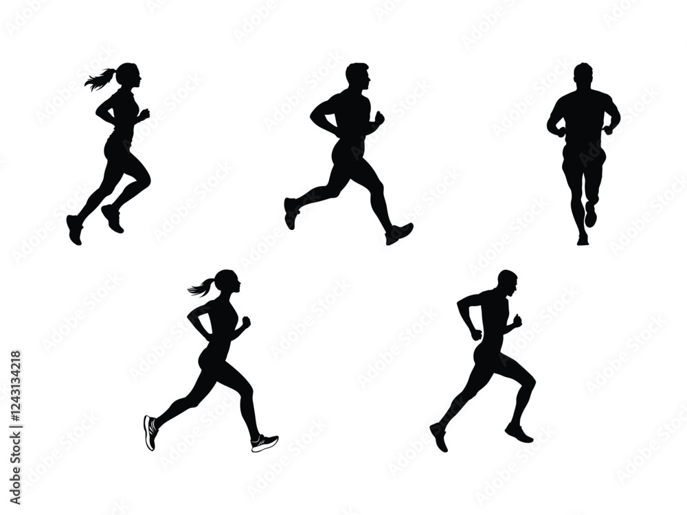 Running Silhouette Vector Set for Fitness and Sports Running Silhouette Vector Set for Fitness and Sports