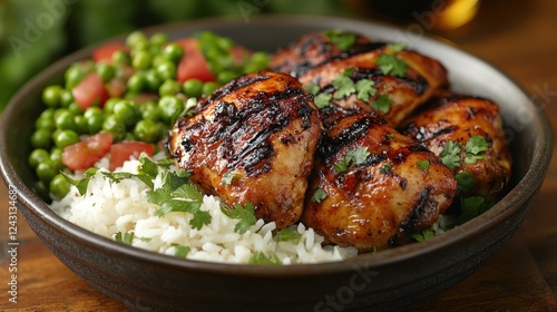 Fotografi A Jamaican jerk chicken with rice and peas