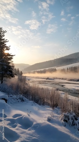 Wallpaper Mural A serene winter landscape in the Scandinavian region, with snow-covered fields and forests
 Torontodigital.ca