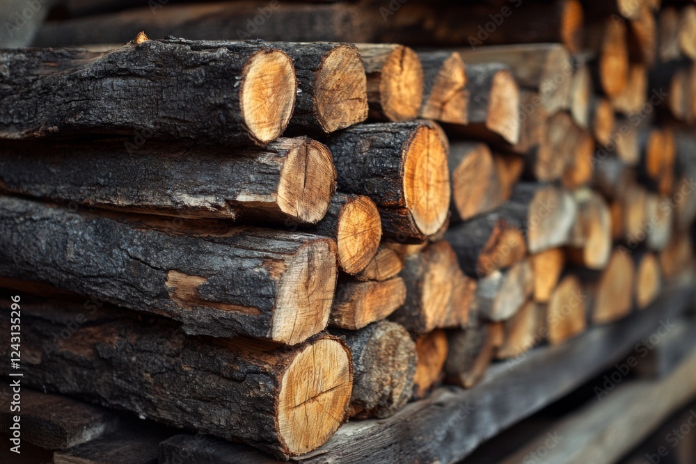 Stack of freshly cut wooden logs with natural textures Stack of freshly cut wooden logs with natural textures