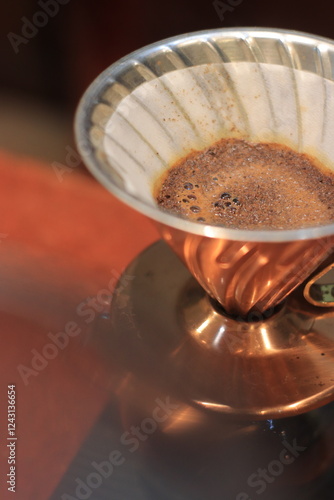 Brewing Coffee with Pour Over Filter and Kettle: Aromatic Beverage Preparation Slowly