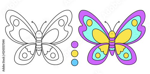 worksheet for preschool children. to color a butterfly according to the given example
