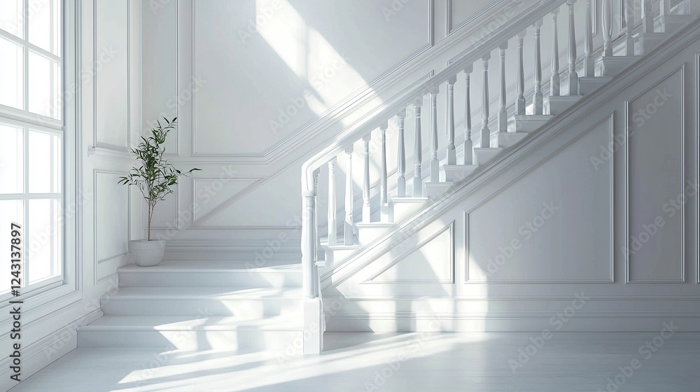 high-resolution photostock of a clean white staircase in a house high-resolution photostock of a clean white staircase in a house