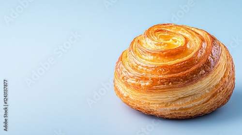 Wallpaper Mural Delicious Golden Pastry with Flaky Layers on Light Blue Background Torontodigital.ca