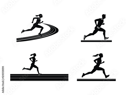 Dynamic Track and Field Running Silhouette Vector Illustration