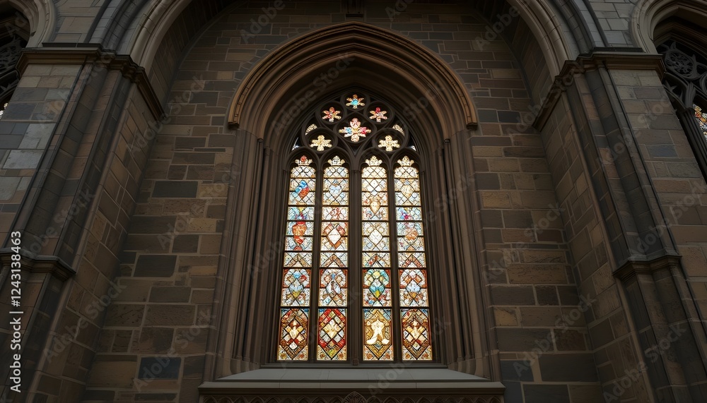 Obraz premium Tall Arched Gothic Window with Ornate Intricate Patterns