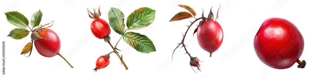 Rose hip isolated on transparent background, PNG, Set of Rose hip isolated on transparent background, PNG, Set of