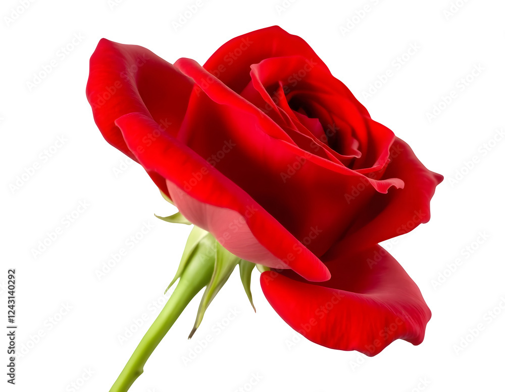 Vibrant Red Rose in Full Bloom with Detailed Petals on Transparent Background Vibrant Red Rose in Full Bloom with Detailed Petals on Transparent Background