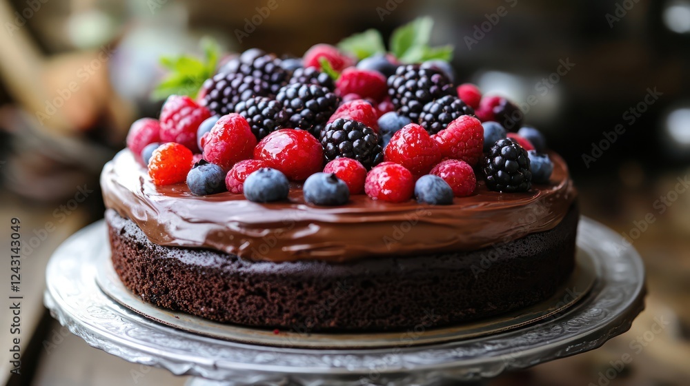 Decadent Chocolate Cake Topped with Fresh Berries Decadent Chocolate Cake Topped with Fresh Berries