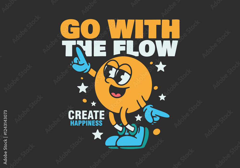 Fototapeta premium Happy character in dance pose, dark background. Good for sticker print