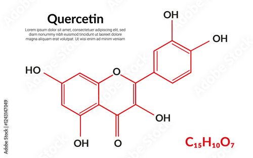 Quercetin plant flavonol, molecular structure formula, suitable for education or chemistry science content. Vector illustration