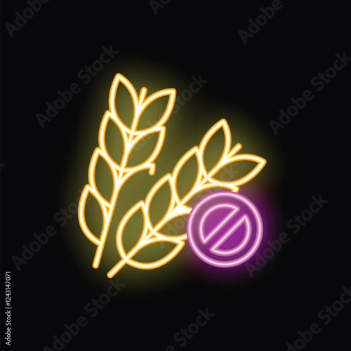 Neon sign illustrating gluten intolerance with a forbidden symbol over wheat ears