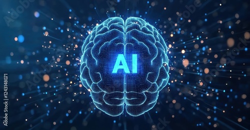 Wallpaper Mural Digital brain representing artificial intelligence emitting data on blue background Torontodigital.ca