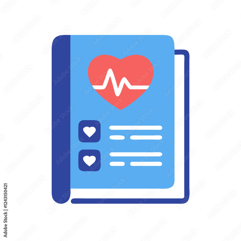 Health Journal Icon with heart and pulse on blue background Health Journal Icon with heart and pulse on blue background