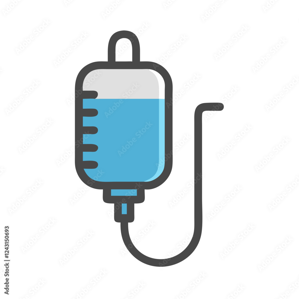 Iv Drip Icon in flat design with blue liquid Iv Drip Icon in flat design with blue liquid