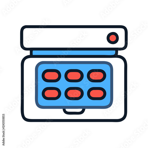 Medicine Box Icon illustration with red pills in blue container