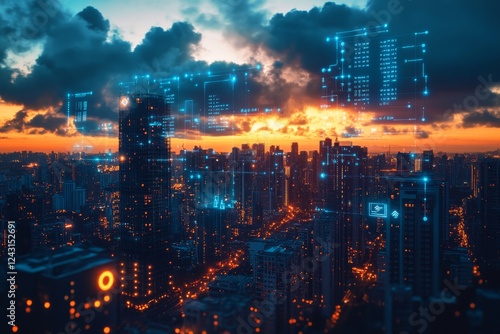 Wallpaper Mural City skyline at night with illuminated modern buildings Torontodigital.ca