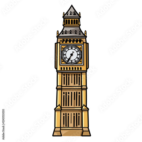 Big Ben hand-drawn comic illustration. Big Ben. Vector doodle style cartoon illustration