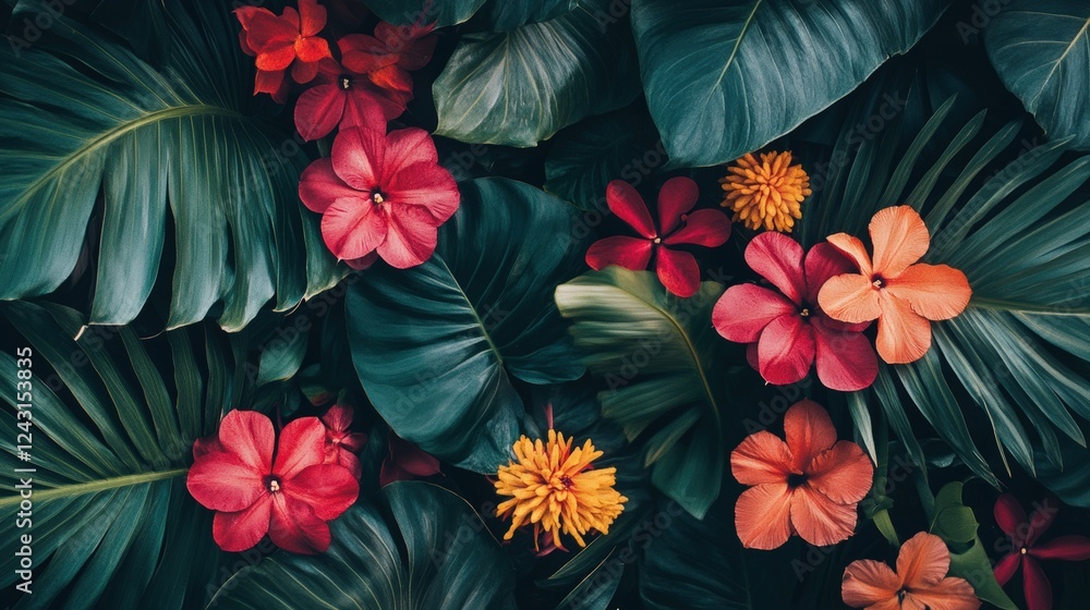 Obraz premium foxes and tropical flowers. Selective focus