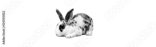 rabbit bunny isolated on white background retro halftone grunge punk dotted texture vintage y2k collage element for mixed media design domestic animal black dots pop art style