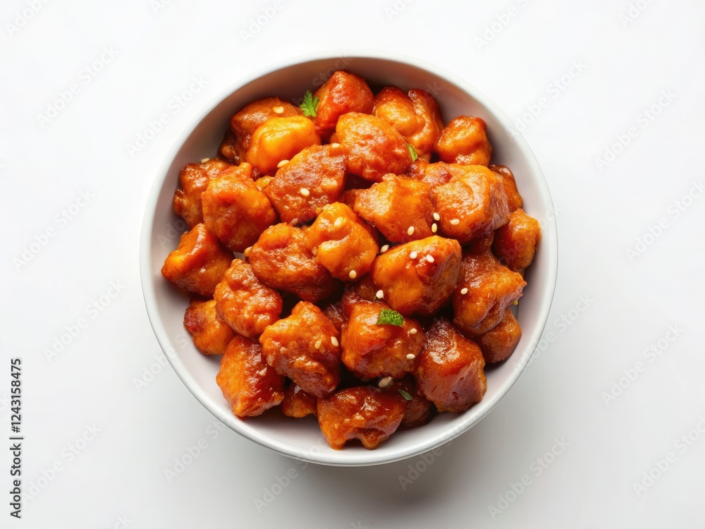 Overhead shot: vibrant Chinese orange chicken bowl, delicious recipe photo. Savory, sweet perfection! Overhead shot: vibrant Chinese orange chicken bowl, delicious recipe photo. Savory, sweet perfection!