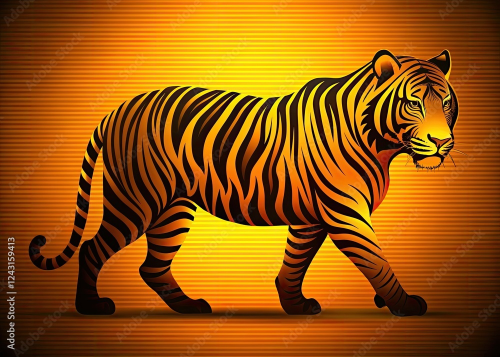 Naklejka premium Powerful tiger silhouette logo: orange stripes, fierce jungle creature, strong wildlife brand identity.