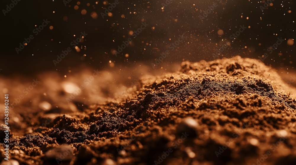Earthen mound and sunlit dust particles glow with warmth and texture Earthen mound and sunlit dust particles glow with warmth and texture