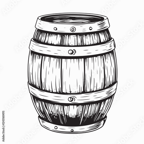 Beer barrel wooden vector image. Wine Or Beer Barrel Isolated On White Background. Vector Illustration