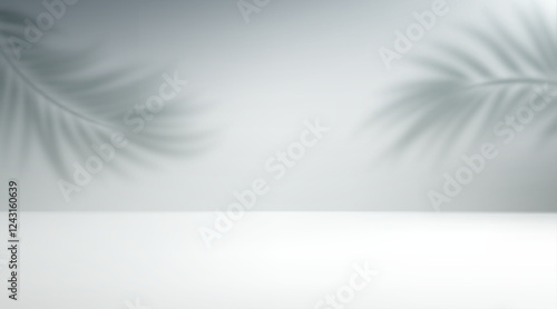 Stylish Minimalist Empty Photo Studio Room Background with Subtle Tropical Palm Tree Leaf Shadows. Vector illustration