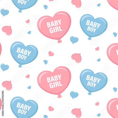Pink and blue balloons seamless pattern, suitable for baby girl or boy gender reveal party.