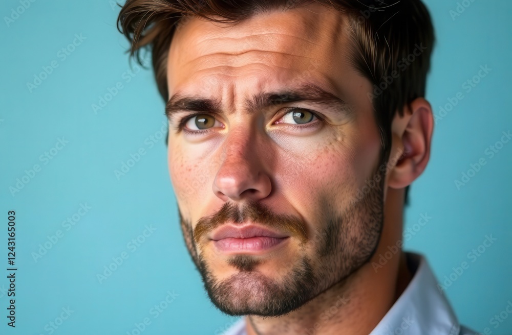 Portrait of a young man with a beard on a blue background Portrait of a young man with a beard on a blue background
