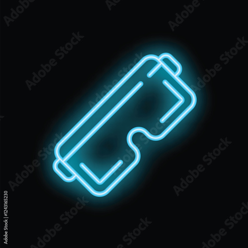 Blue neon sign icon of vr glasses glowing on black background