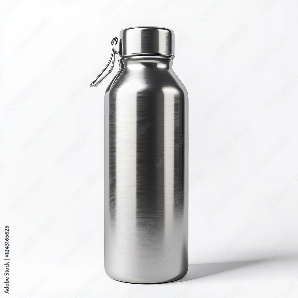 Stylish Reusable Canteen Bottle on Pure White Background, 3D Render for Eco-Friendly Product Marketing Stylish Reusable Canteen Bottle on Pure White Background, 3D Render for Eco-Friendly Product Marketing