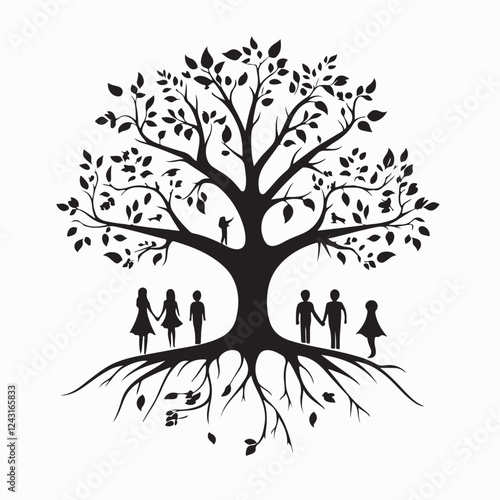 Family tree genealogy Silhouette Vector Images on white background.