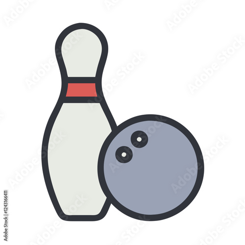 Bowling Pin Icon and Ball on White Background