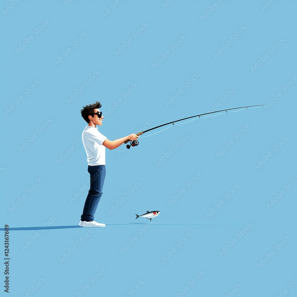 Fishing adventure ocean digital art blue sky side view relaxation and fun Fishing adventure ocean digital art blue sky side view relaxation and fun