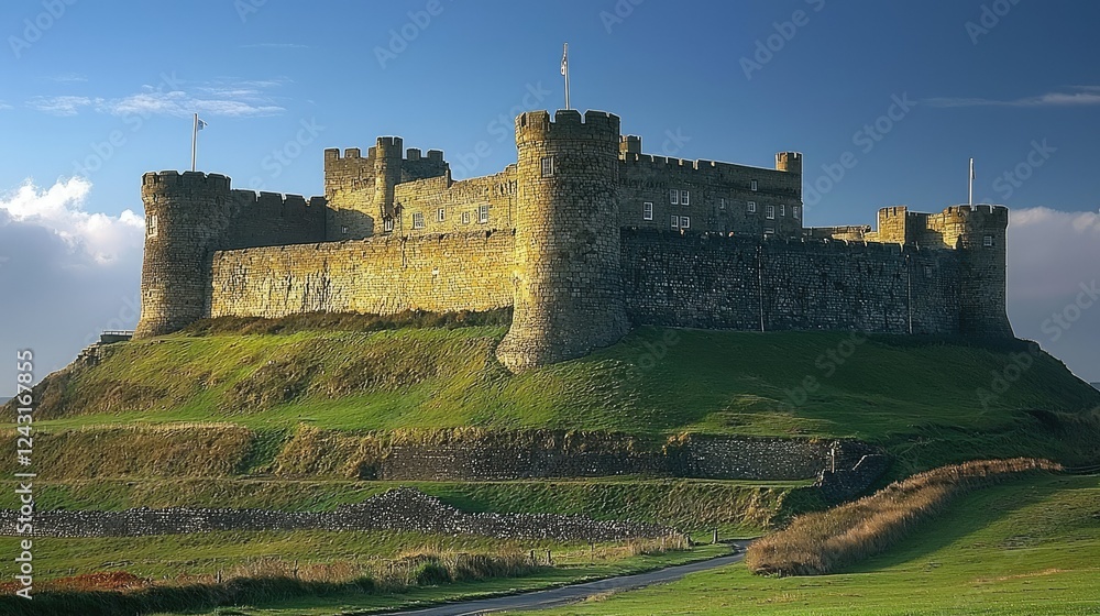 Bamburgh Castle Stands Majestically On A Verdant Hill Bamburgh Castle Stands Majestically On A Verdant Hill