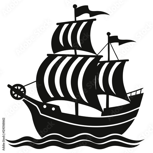 silhouette vector of pirate ship in the water