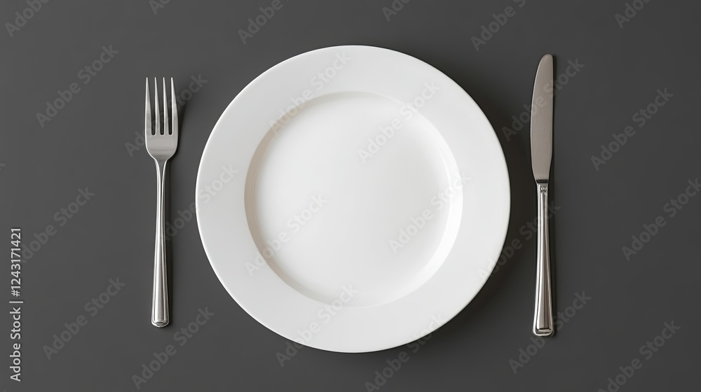 Simple white ceramic plate with gourmet food, elegant negative space. Simple white ceramic plate with gourmet food, elegant negative space.
